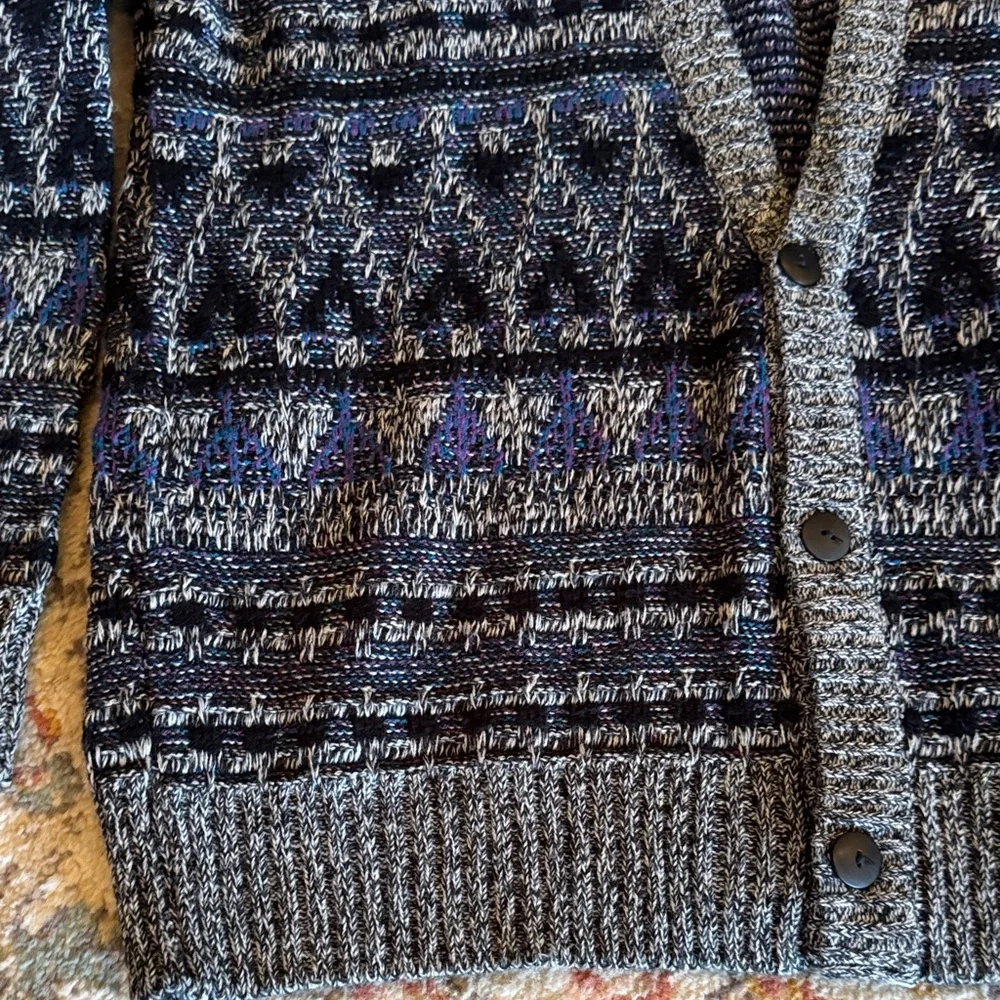 Method Vintage Geometric‎ Knit Cardigan Sweater XL Blue Gray Grandpa Cozy Boho